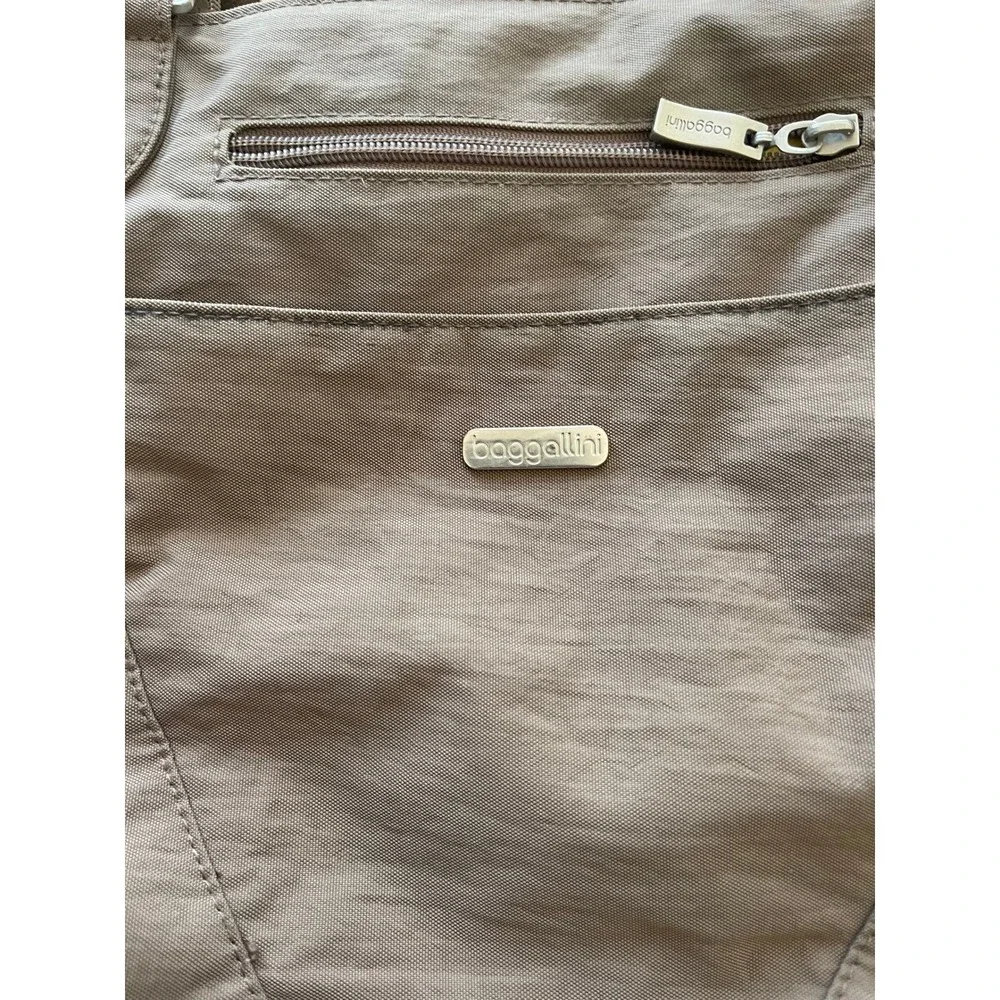 Baggallini Mushroom Brown Nylon Laptop Tote‎ Bag Crossbody Travel Work Bag